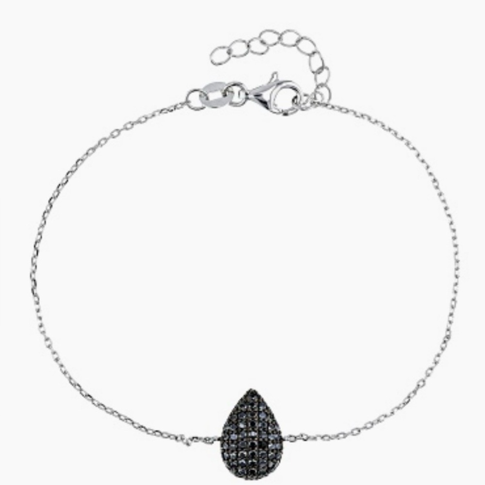 Black Spinel Rhodium Over Sterling Silver Bracelet